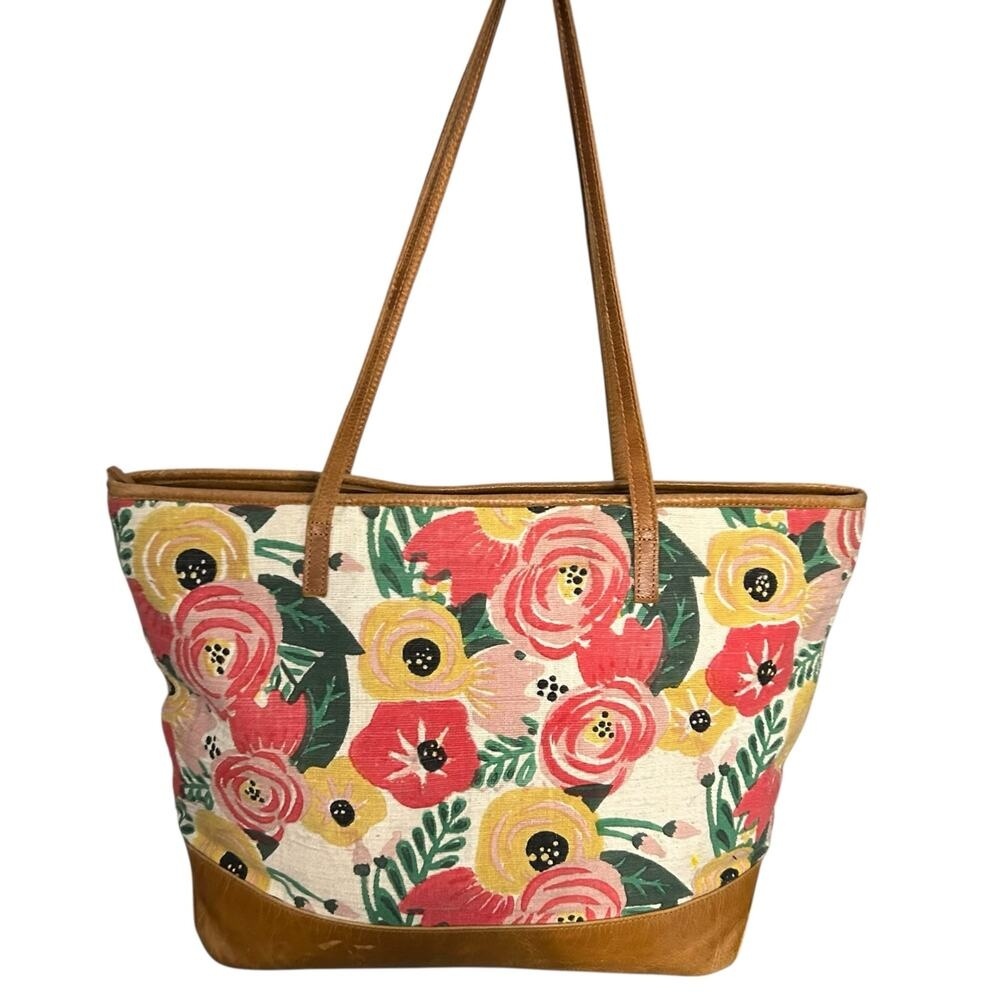 Joyn Handmade Recycled Leather Large Floral Tote Bag